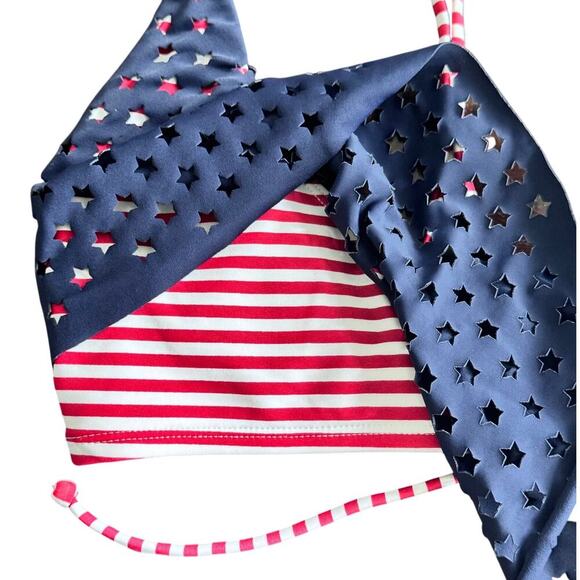 XHILERATION Target Red White and Blue Stars and Stripes USA Bikini Top Sz M - Picture 3 of 9